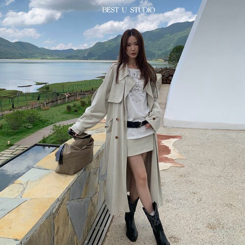 BestU复古英伦风风衣外套女