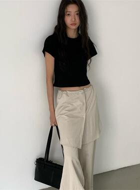 TCCW垂感显瘦裤子BESTU设计感假两件抽绳收腰屁帘休闲长裤阔腿裤