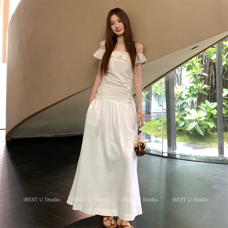 BestU夏季高腰新款白色半身裙
