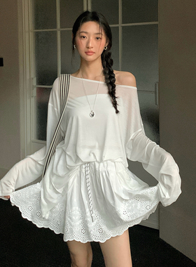 TCCW波嬉风蕾丝半身裙女夏季新款BestU小众设计感高腰显瘦A字短裙