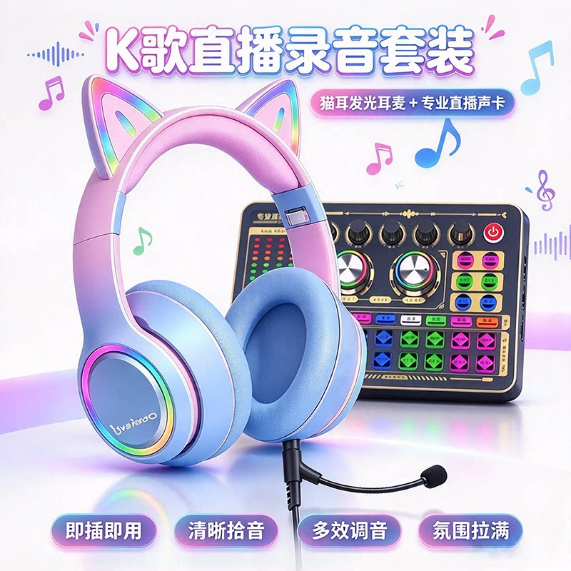 圆孔type-c扁口通用手机耳麦录歌全民K歌直播录音耳返混响声卡
