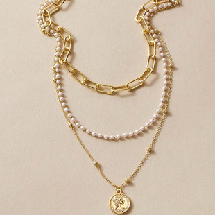 欧美气质时尚珍珠层次项链个性多层颈链毛衣链