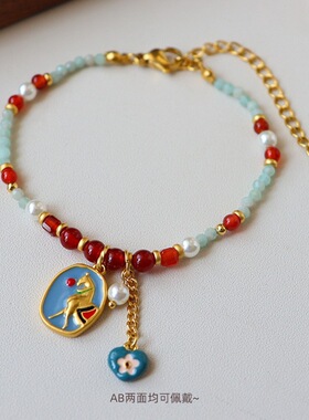 【熹知·素暖】新中式时尚复古彩色滴油马年串珠小马项链锁骨链