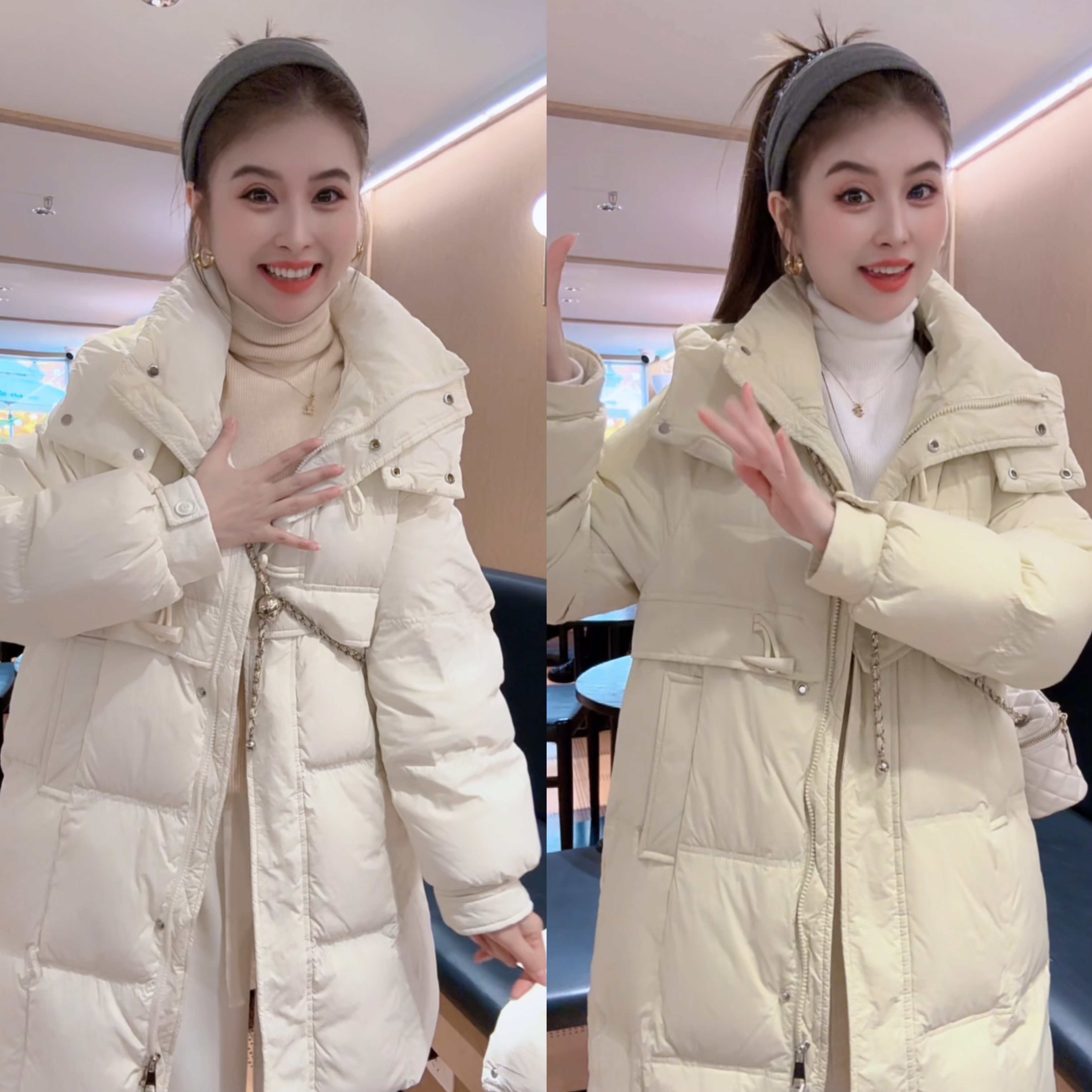 羽绒服女中长款2025年冬季新款韩版加厚牛角扣小个子外套韩版潮