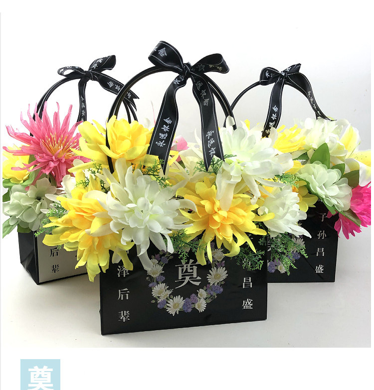 仿真假花篮 清明冬至扫墓前碑地绢花纸花祭祀 塑料百合菊花束花圈