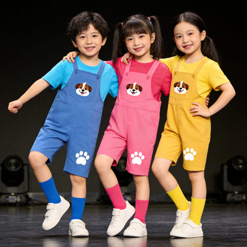 幼儿园彩色狗狗演出背带裤