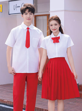 白衬衫红歌合唱服中小学初高中