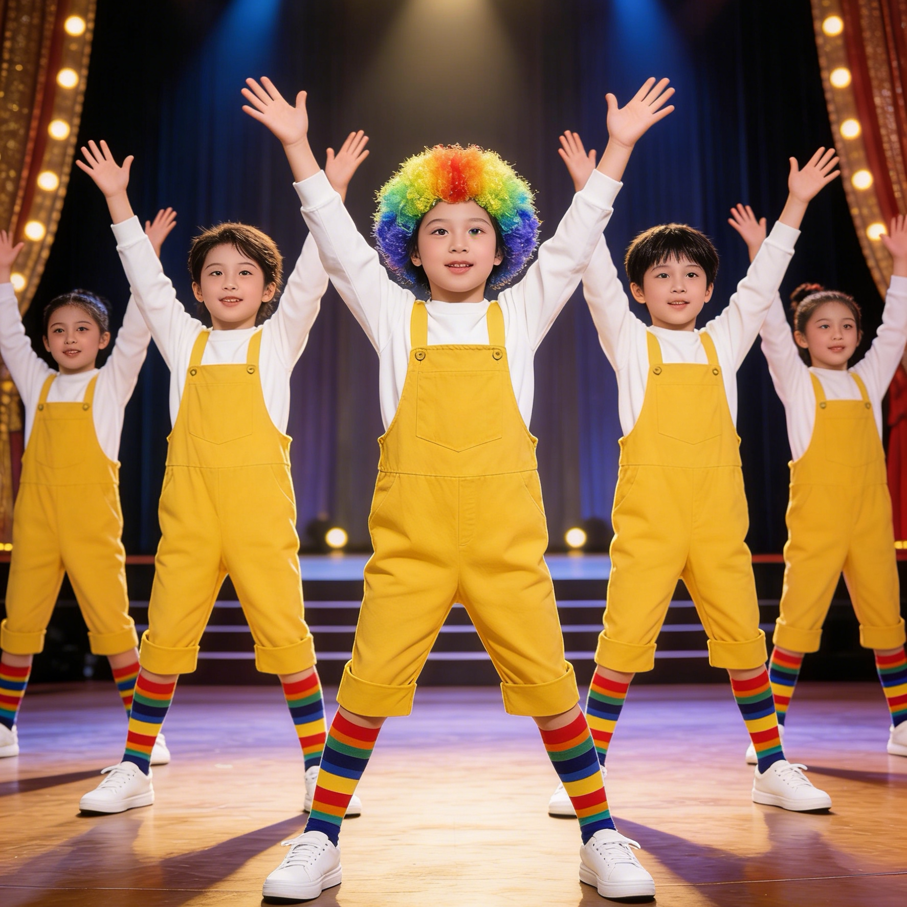 小丑头套小学生运动会啦啦操比赛服加绒长袖背带裤幼儿园舞蹈服,童装/婴儿装/亲子装,儿童演出服,淘宝优惠券,粉丝福利购,淘宝优惠卷