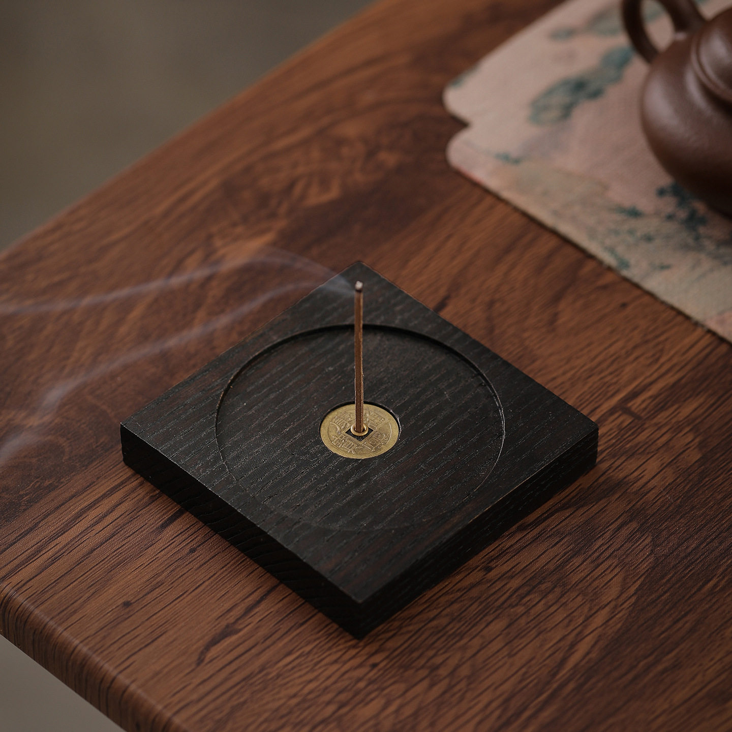 方形香插墨黑白蜡木线香插香座家用沉香檀香插盘香托禅意木质香碟