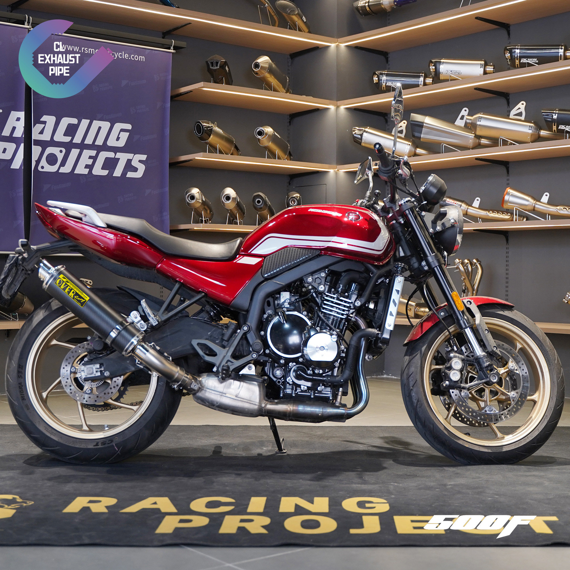 适用张雪500F摩托车排气管中尾段改装不锈钢碳纤维复古OVER尾段