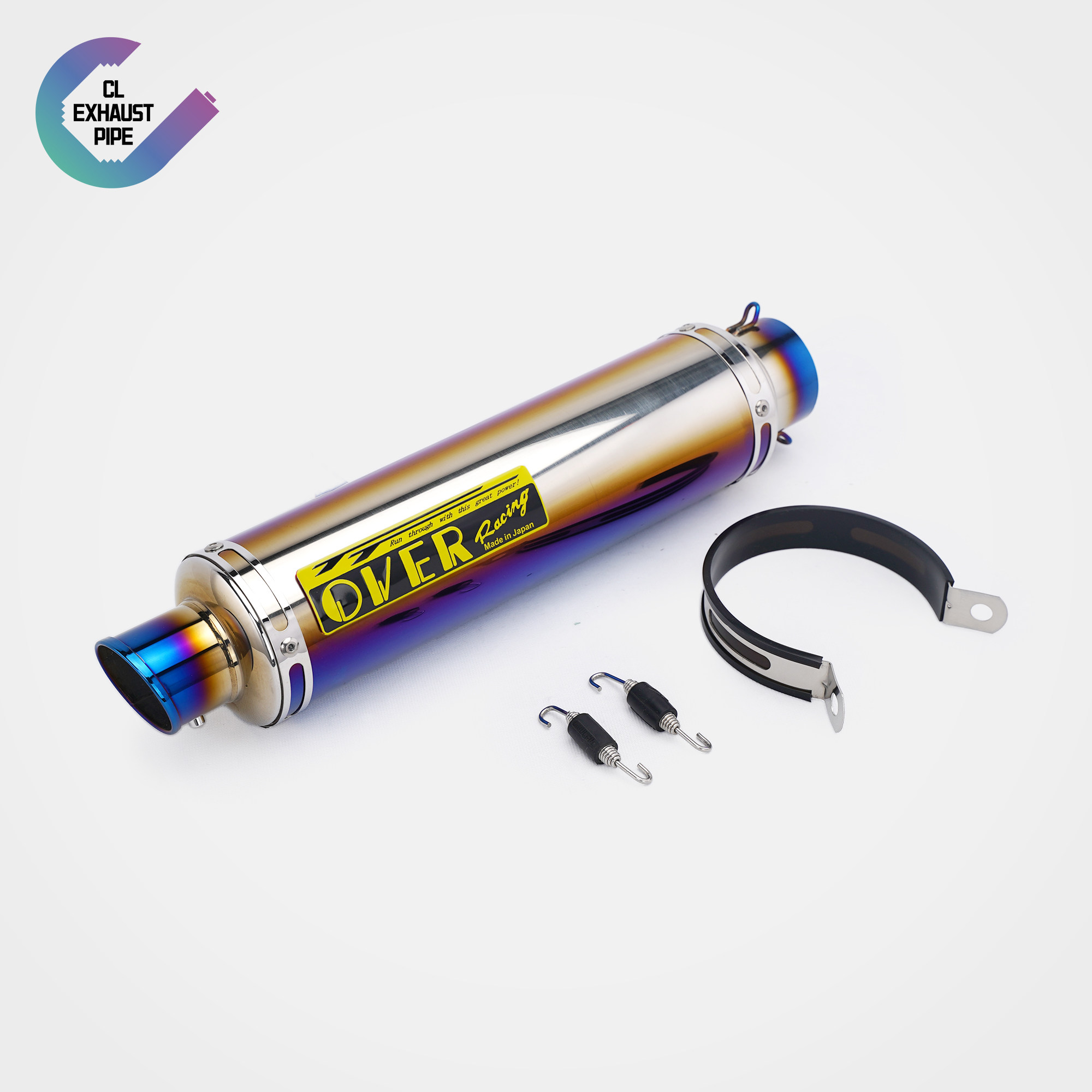 通用摩托车排气管尾段60mm改装复古烤蓝碳纤维消音器