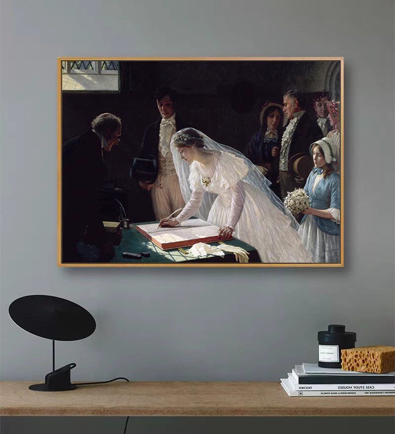 埃德蒙布莱尔莱顿婚礼签字有框画卧室客厅挂画墙画人物油画喷绘