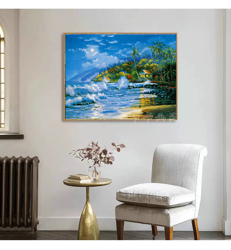 装饰画有框画 卧室客厅餐厅挂画墙画海边景风景油画喷绘