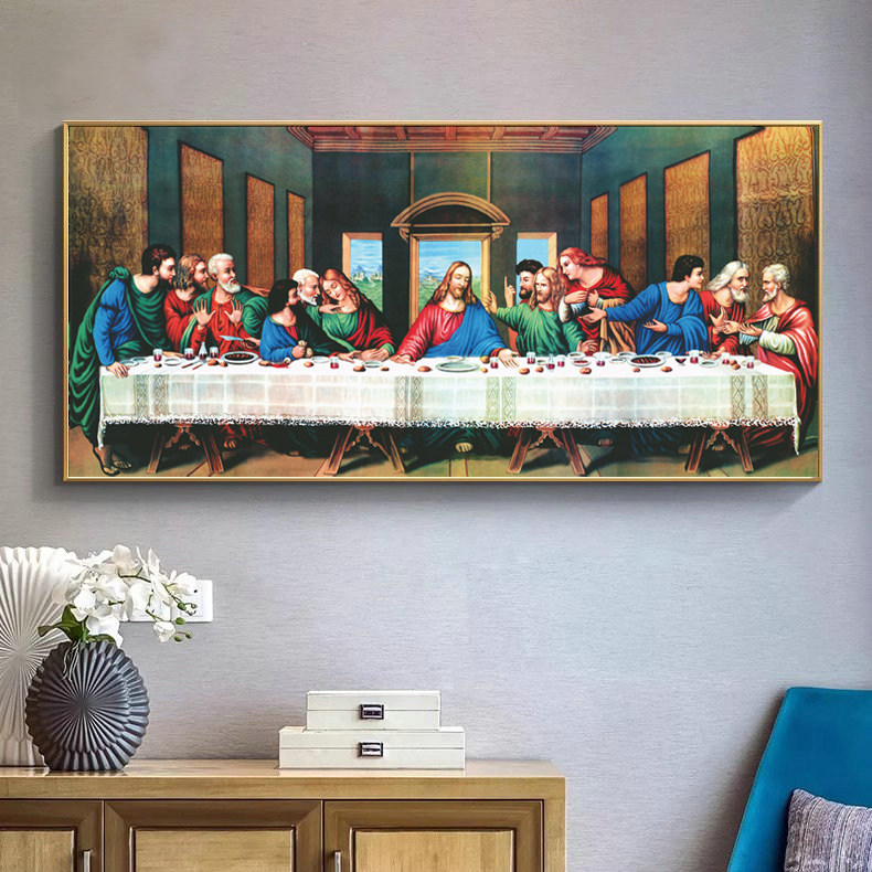 世界名画达芬奇最后的晚餐 客厅餐厅有框画挂画墙画人物油画喷绘