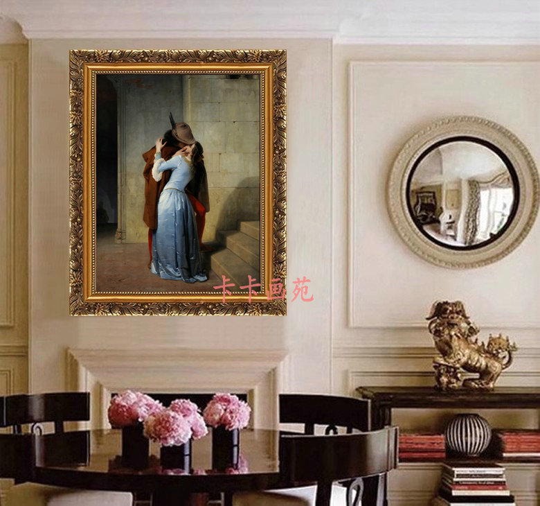 世界名画弗朗西斯科海耶兹吻TheKiss布面油画喷绘 欧式有框画