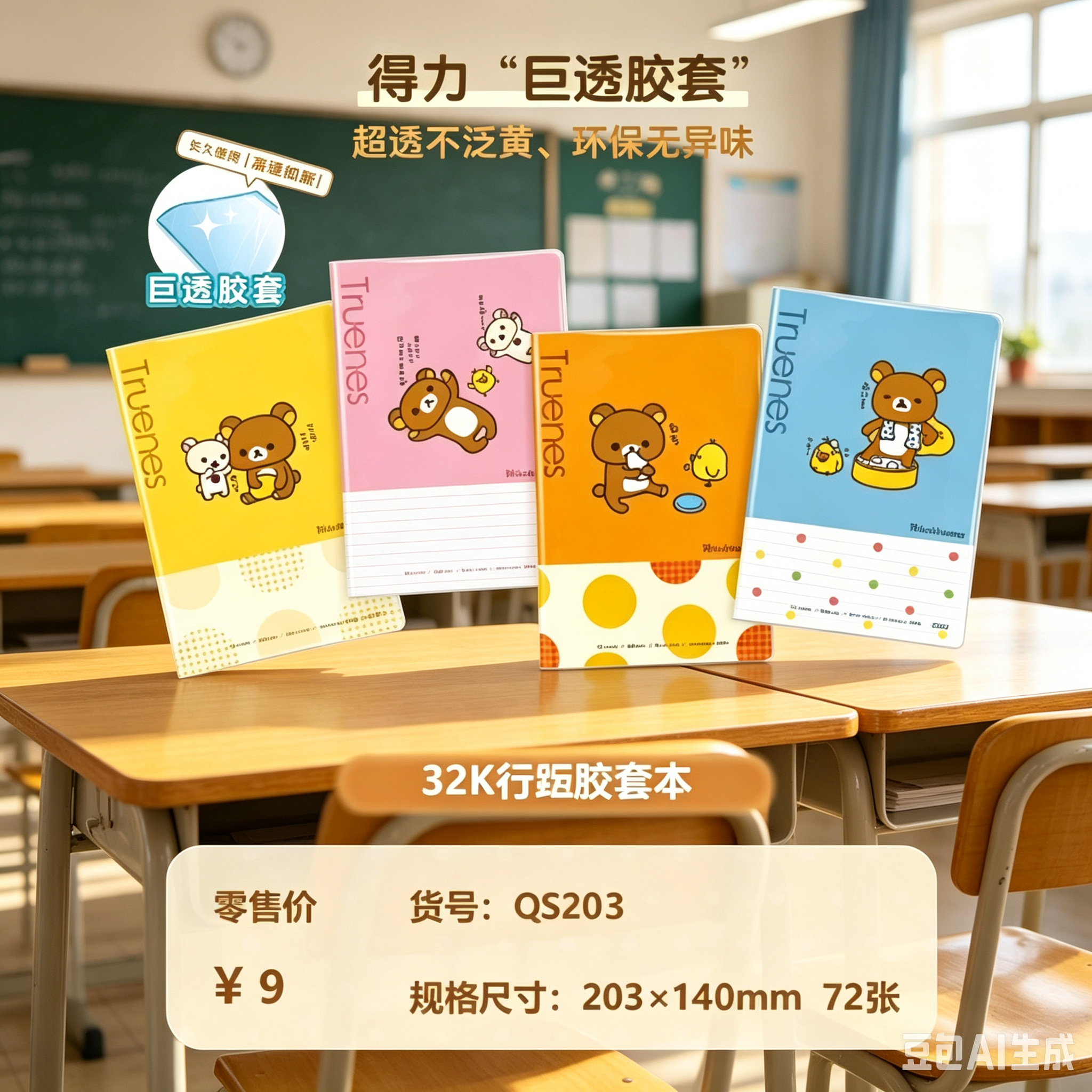 得力夏季新品轻松熊限定笔记本子A5胶套本子学生用记事本日记本子