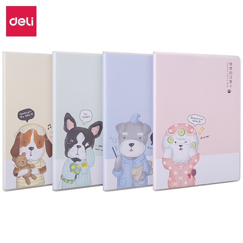 得力A5胶套本可爱萌宠狗学生用记事本笔记本横线日记本卡通本子
