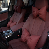 波尔多酒红皮质蝴蝶结汽车头枕腰靠保时捷内饰火山红123