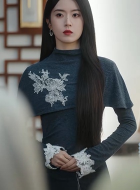 医女古穿今夫人她医术满级盛云姝同款灰色刺绣两件套连衣裙2026春