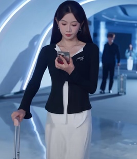 半身裙两件套女2026新 上衣 揽倾入怀白倾同款 黑白拼接假两件长袖