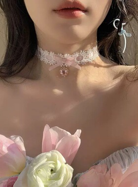 Lace Heart Bow Choker Necklace Women Cute Neck Jewelry