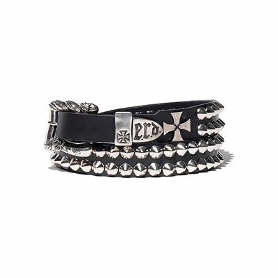 Double Cross Stud Distressed Punk Leather Belt牛皮皮带腰带