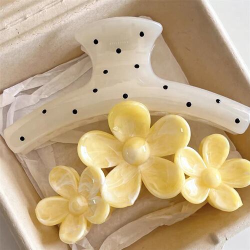 Korean Polka Dot Sunflower Hair Claw Clip Yellow Gradient