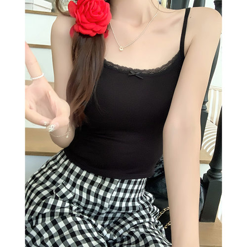 Women's Lace Bow Crop Cami, Slim Fit Spicy Top