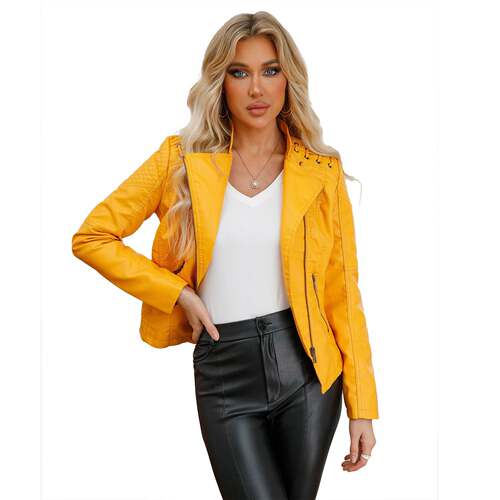Women's Slim Short Faux Leather Moto Jacket