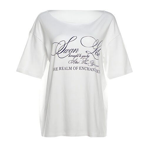 US Street Letter Print Off Shoulder Loose T-Shirt Top