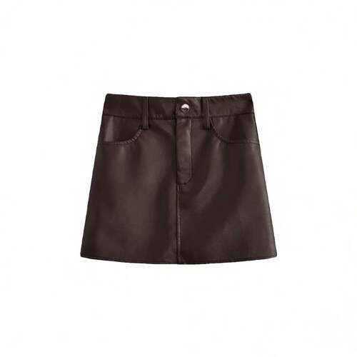 29/5000 Black High Waist PU Skirt Autumn and Winter New Smal