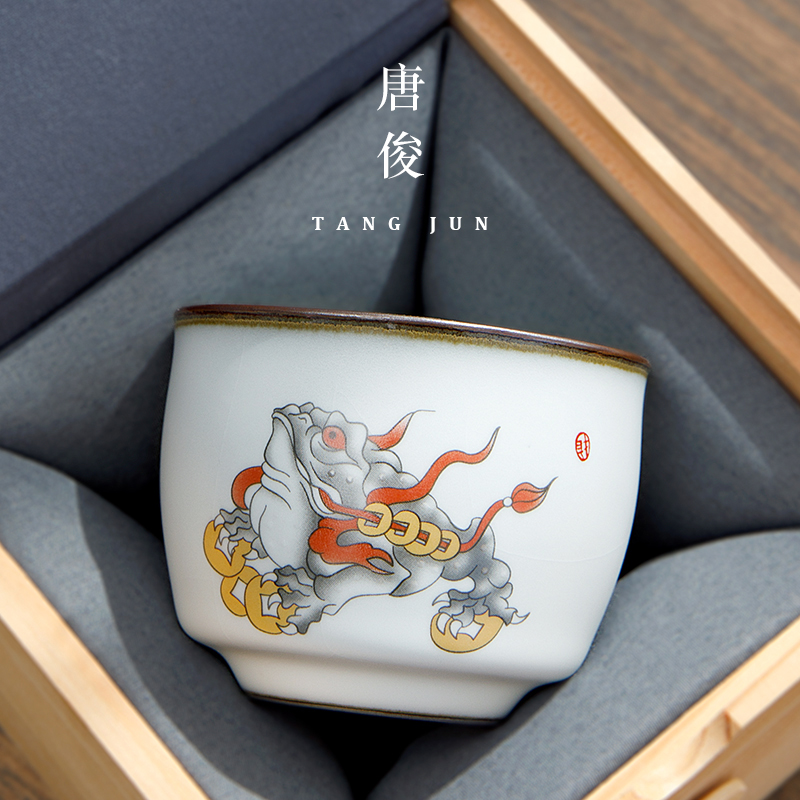 汝窑茶杯杯景德镇男士大号主人陶瓷功夫套装个人单杯功夫茶茶具