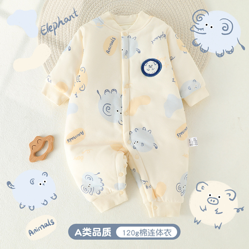 A类婴儿夹棉连体衣保暖爬服秋冬