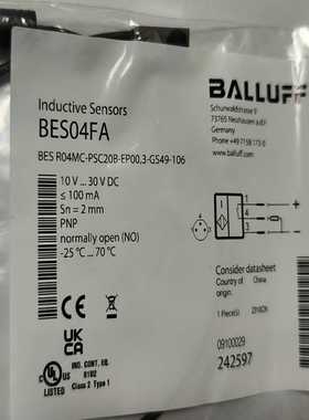 售前询价询价巴鲁夫BALLUFF电感式传感器BES04FA