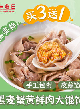 买三送一】丰收日黑麦蟹黄鲜肉大馄饨速冻半成品早餐方便面食冷冻