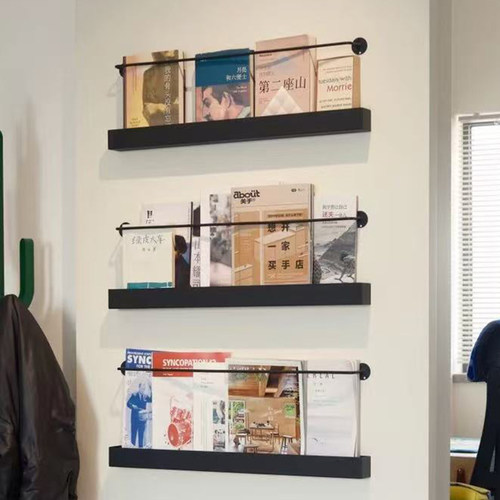 铁艺一字壁挂书报刊架客厅墙上装饰杂志绘本置物架黑胶唱片收纳架