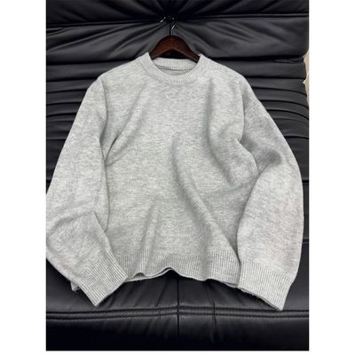 cheanfit浅灰色毛衣男秋冬氛围感圆领内搭打底衫宽松慵懒风针织衫