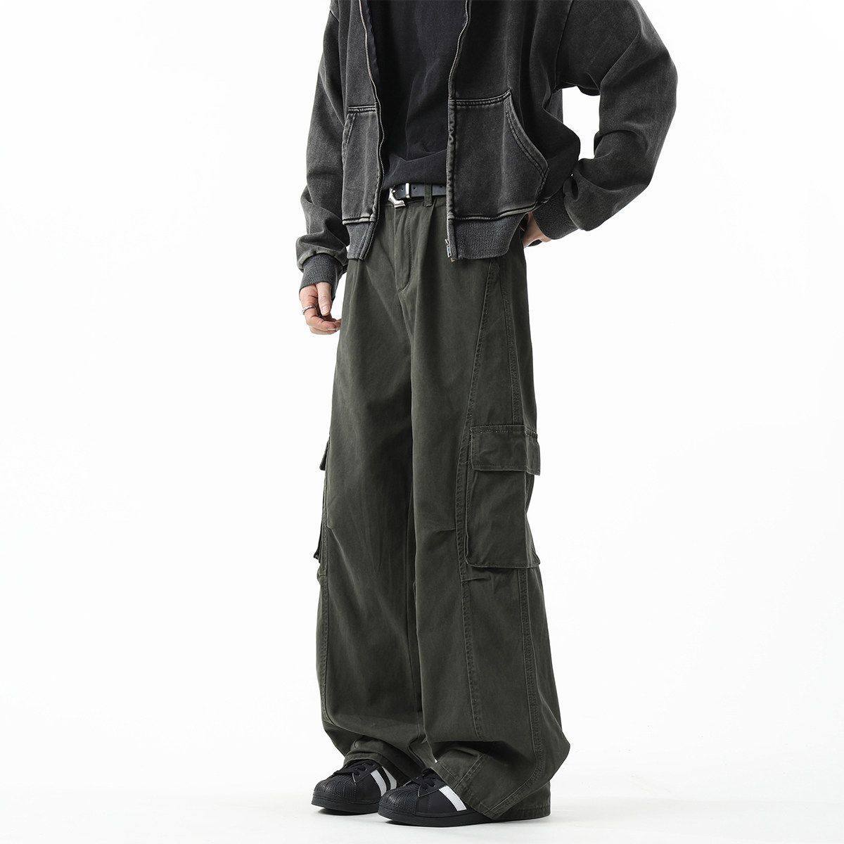 美式多口袋工装牛仔裤男夏季潮牌复古水洗做旧阔腿裤工装伞兵裤子,男装,休闲裤,淘宝优惠券,粉丝福利购,淘宝优惠卷