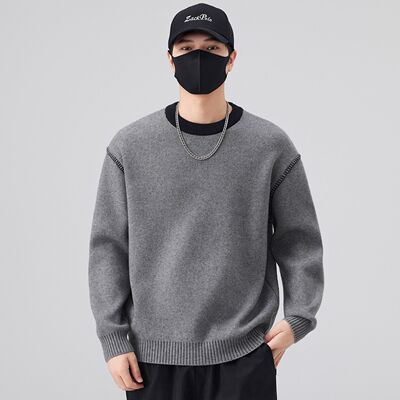 毛衣男秋冬季简约休闲百搭保暖美式时尚潮流韩版针织衫内搭圆领潮