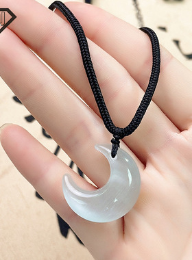 冰种玉髓猫眼石吊坠女小红书网红推荐白月光国风禅意白月光项链子