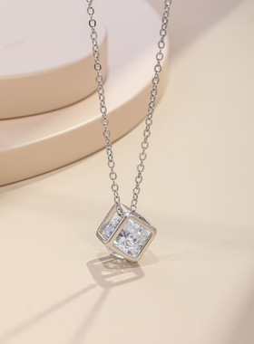 项链爱情魔方时尚小众几何形百搭高级感轻奢锆石纯银吊坠跨境