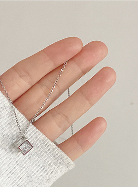 立体镂空方块锆石项链女百搭高级感钛钢不掉色颈链ins锁骨链饰品