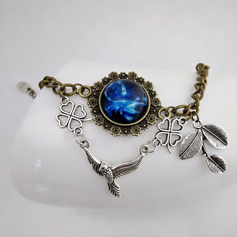 日韩天蝎座夜光手链水晶星座复古手饰编织diy给合手镯