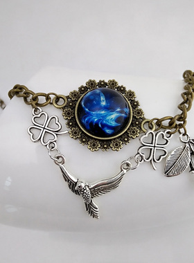 日韩天蝎座夜光手链水晶星座复古手饰编织diy给合手镯