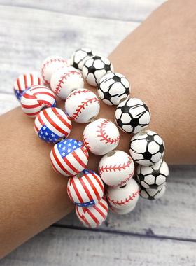 小额2022新款美国国旗棒球垒球篮球足球排球木珠手链串珠手环