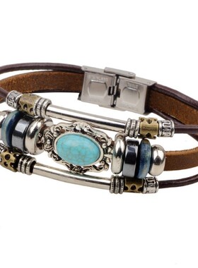 Temu热卖欧美复古PU手链时尚DIY百搭宫廷风串珠手链