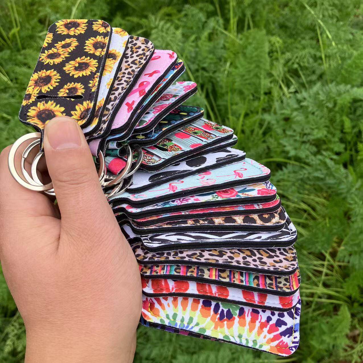 跨境新印花豹纹太阳花蛇纹女士口红包套钥匙扣潮流创意香水袋现货