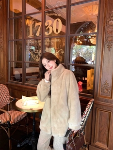 年货福利时尚百搭立领保暖仿皮草中长款外套最后一件米白