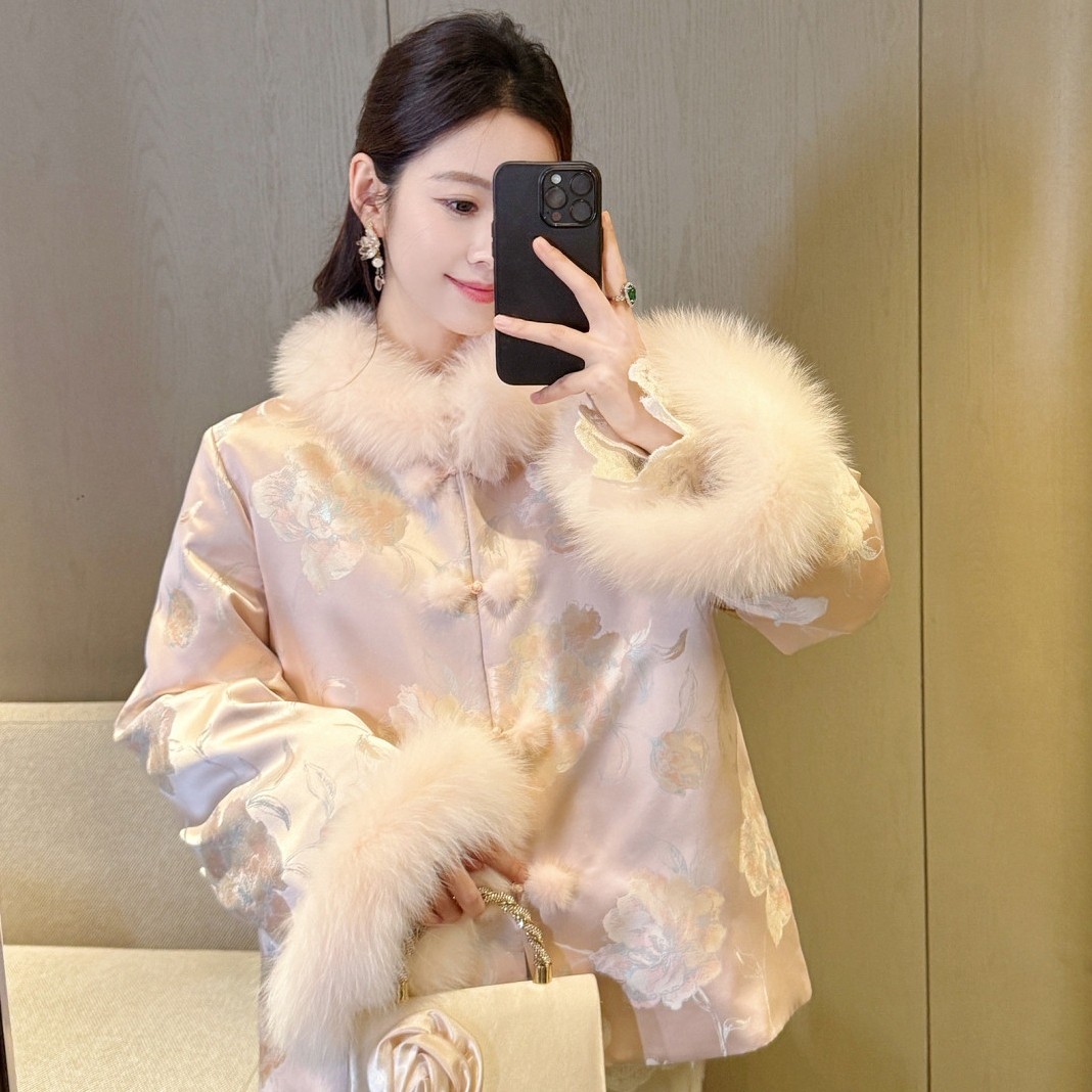 国风新中式-保暖羽绒服外套(不可拆卸真狐狸毛毛领