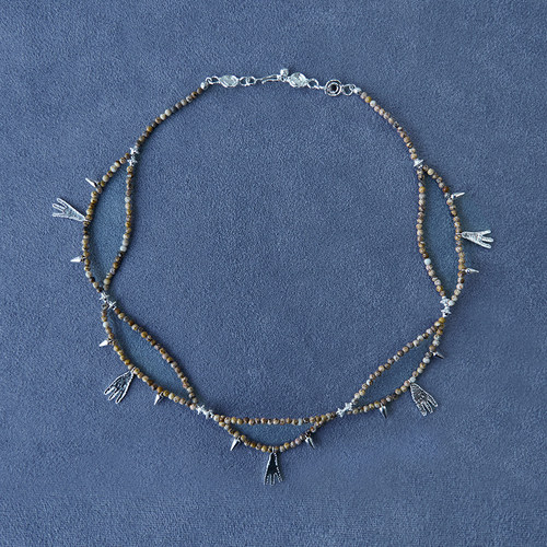 SALE E PEPE胡椒盐 纯银图画石脚印串珠项链